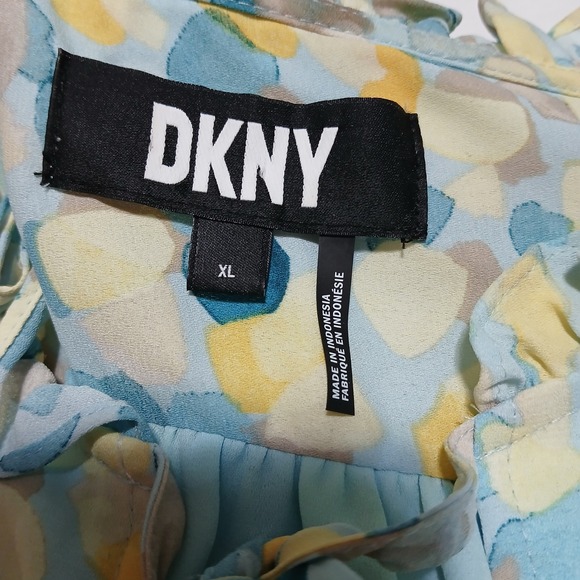 DKNY Women's XL Long Sleeve Ruffle Neck Button Down Blouse Top - Picture 3 of 7